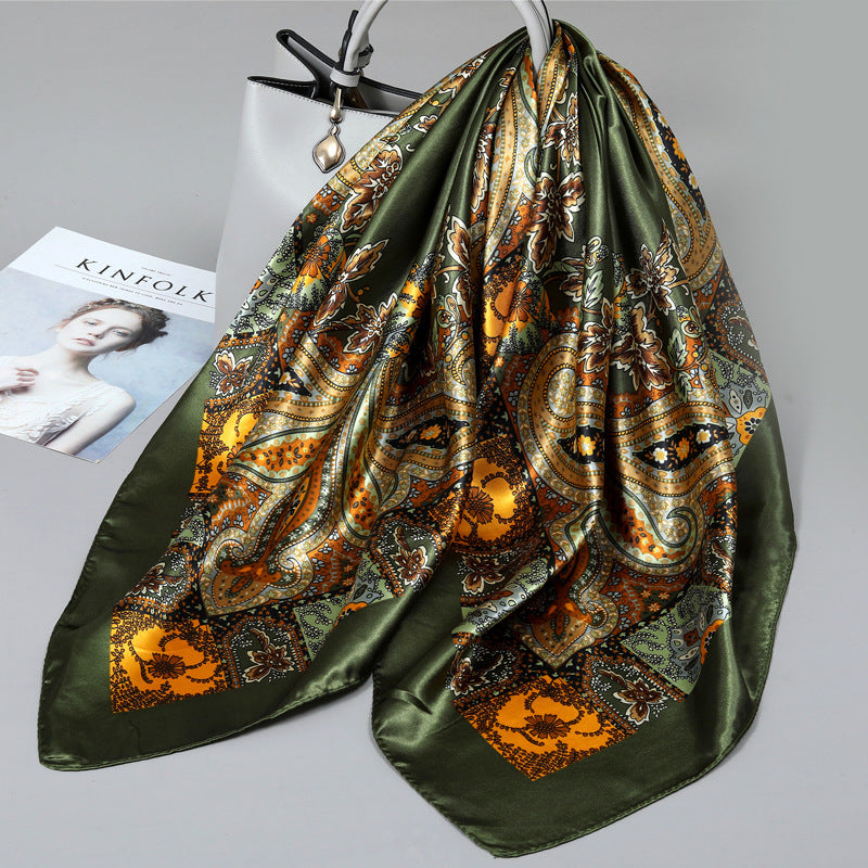 Premium Satin Fashion Scarf Floral & Botanical 90x90 Square Design