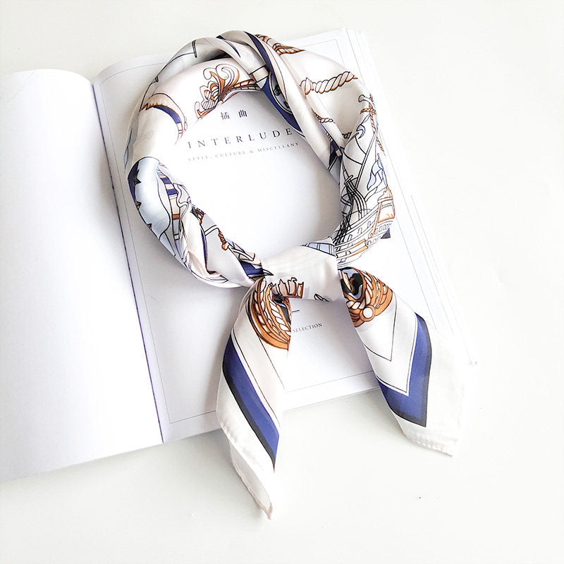 Premium Polyester Silk Feel Scarf 70cm Square, Artistic Geometric Design, Multi Style Accessory