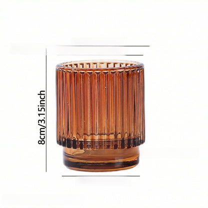 Ribbed Glass Candle Holder, Vintage Striped Taper Candlestick Holder