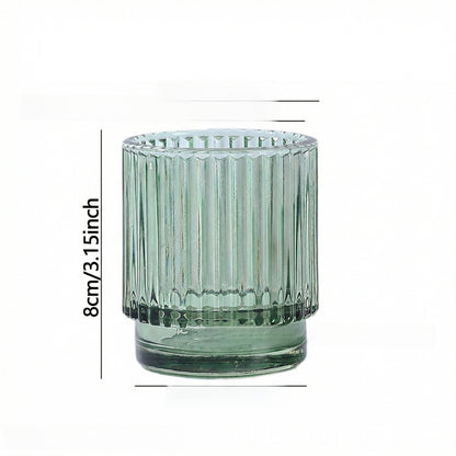 Ribbed Glass Candle Holder, Vintage Striped Taper Candlestick Holder