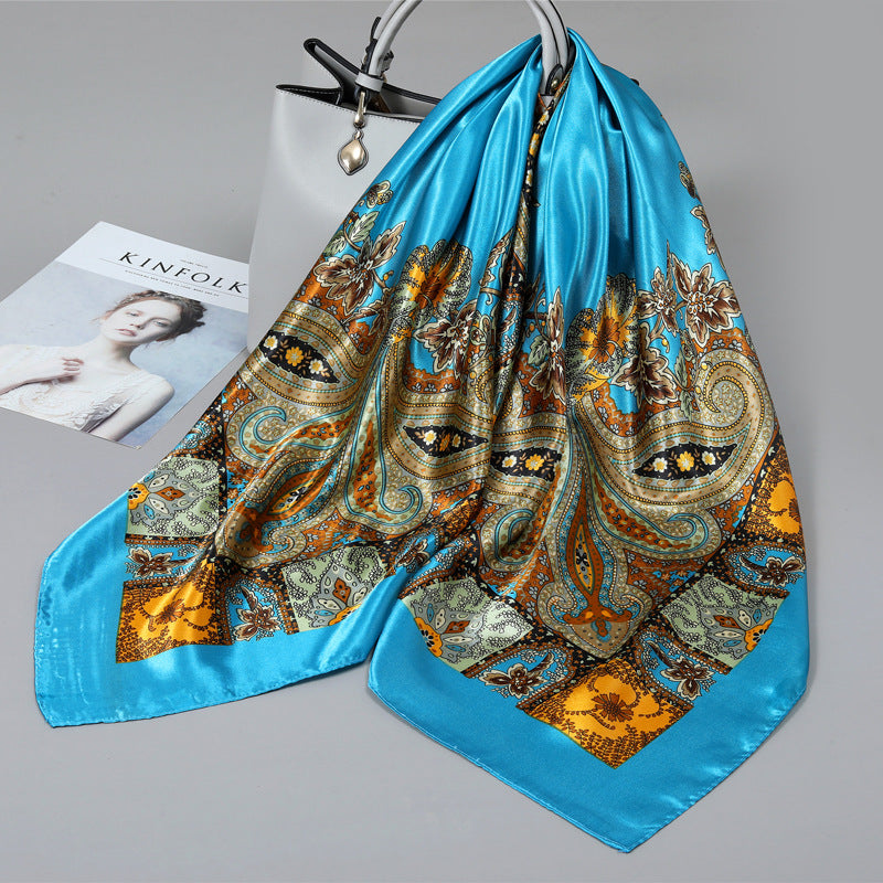 Premium Satin Fashion Scarf Floral & Botanical 90x90 Square Design