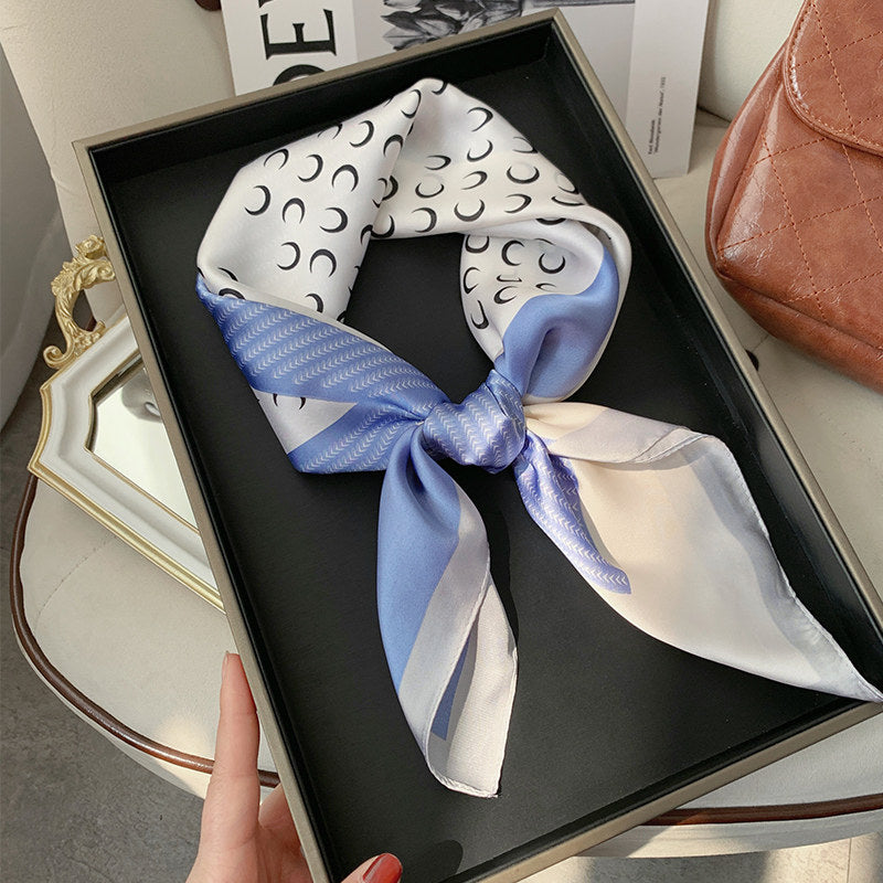 Premium Polyester Silk Feel Scarf 70cm Square, Artistic Geometric Design, Multi Style Accessory