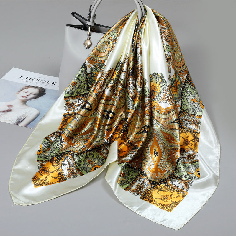 Premium Satin Fashion Scarf Floral & Botanical 90x90 Square Design
