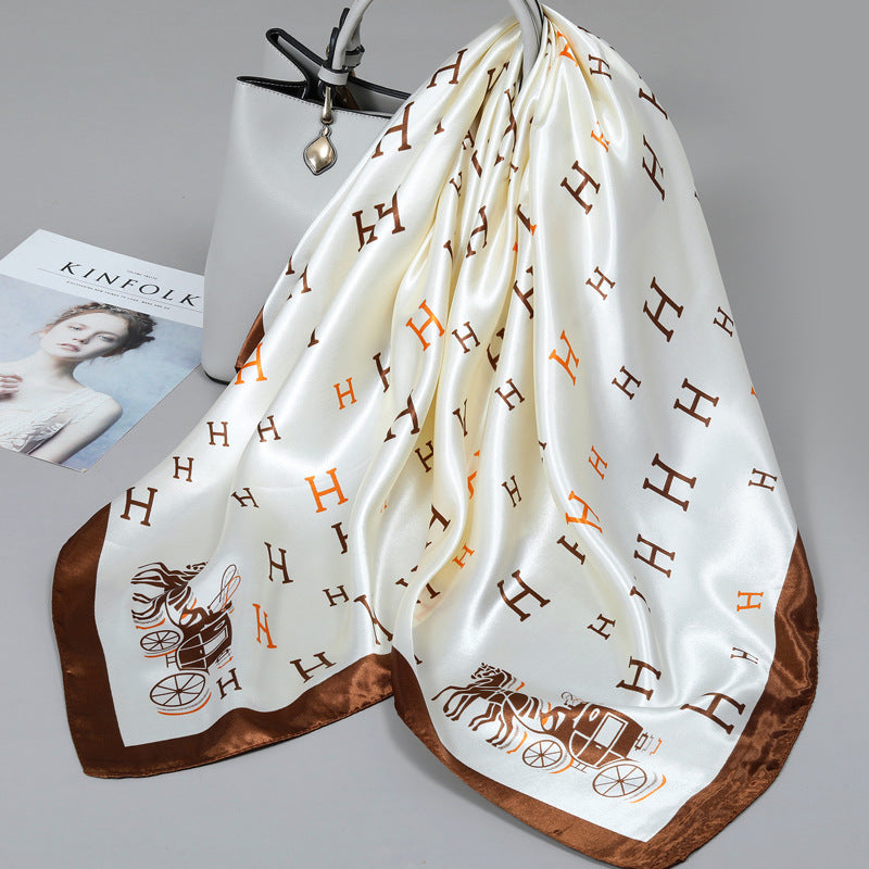 Premium Satin Fashion Scarf Floral & Botanical 90x90 Square Design