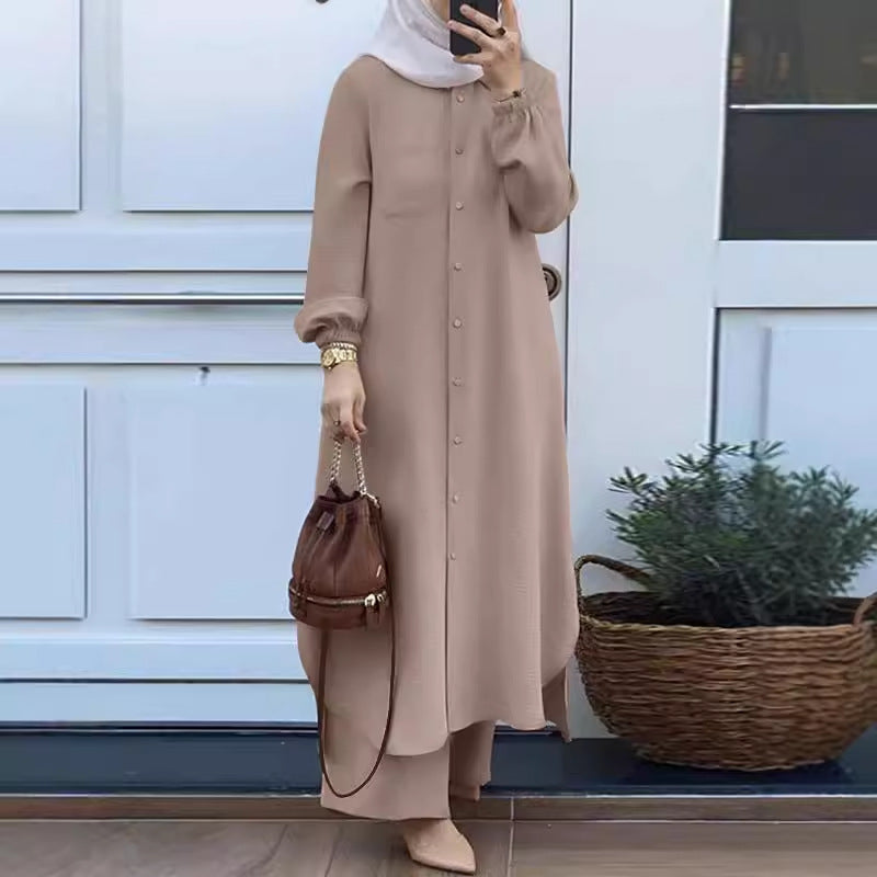 Pleated Two‑Piece Long Sleeve Set for Women