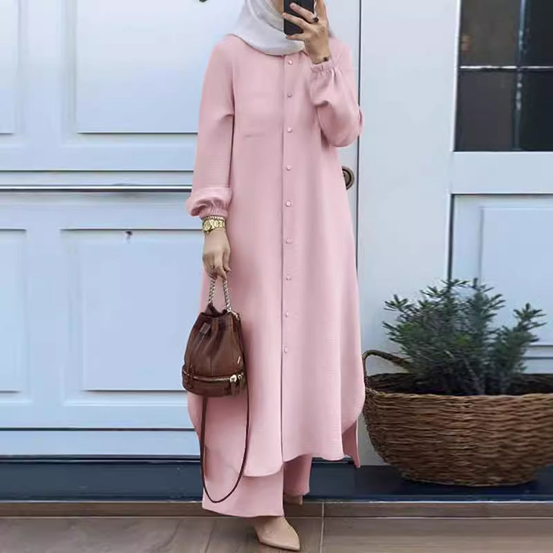 Pleated Two‑Piece Long Sleeve Set for Women
