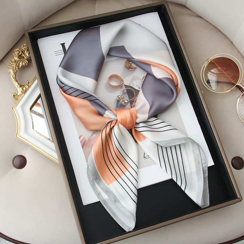 Premium Polyester Silk Feel Scarf 70cm Square, Artistic Geometric Design, Multi Style Accessory