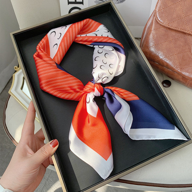 Premium Polyester Silk Feel Scarf 70cm Square, Artistic Geometric Design, Multi Style Accessory