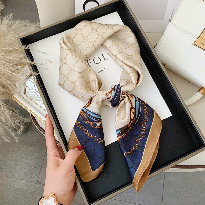 Premium Polyester Silk Feel Scarf 70cm Square, Artistic Geometric Design, Multi Style Accessory