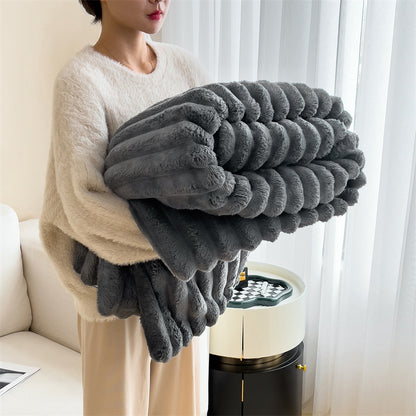Plush Rabbit Fur Throw & Multi-Purpose Nap Blanket