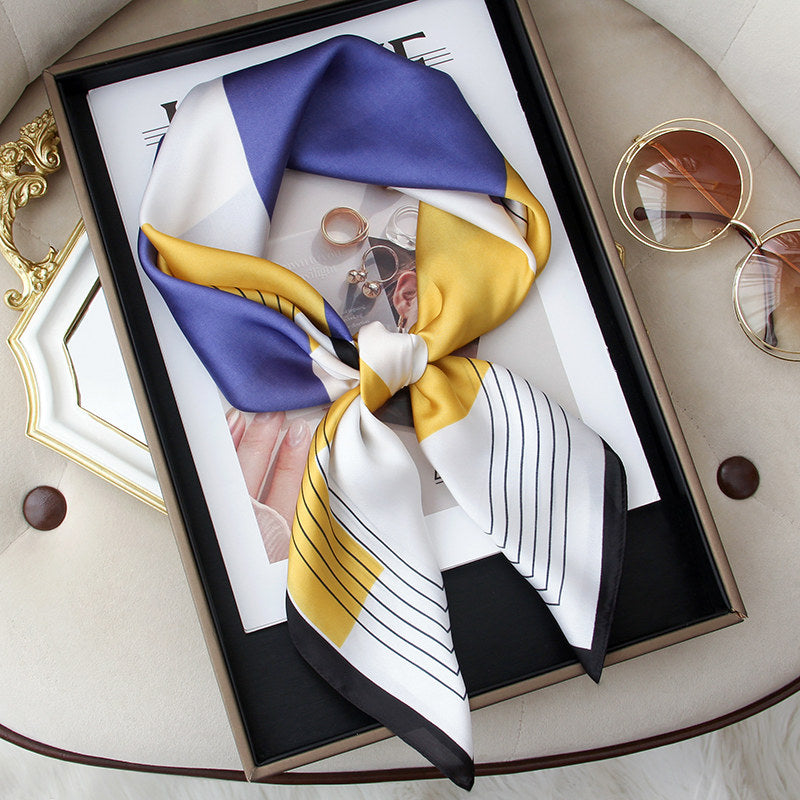 Premium Polyester Silk Feel Scarf 70cm Square, Artistic Geometric Design, Multi Style Accessory