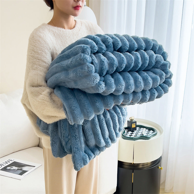 Plush Rabbit Fur Throw & Multi-Purpose Nap Blanket