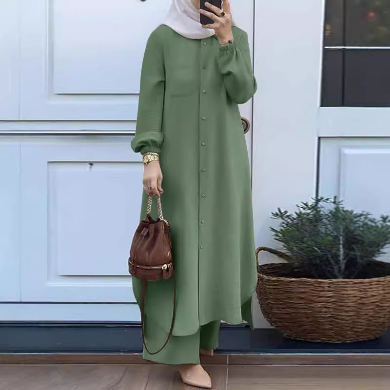 Pleated Two‑Piece Long Sleeve Set for Women