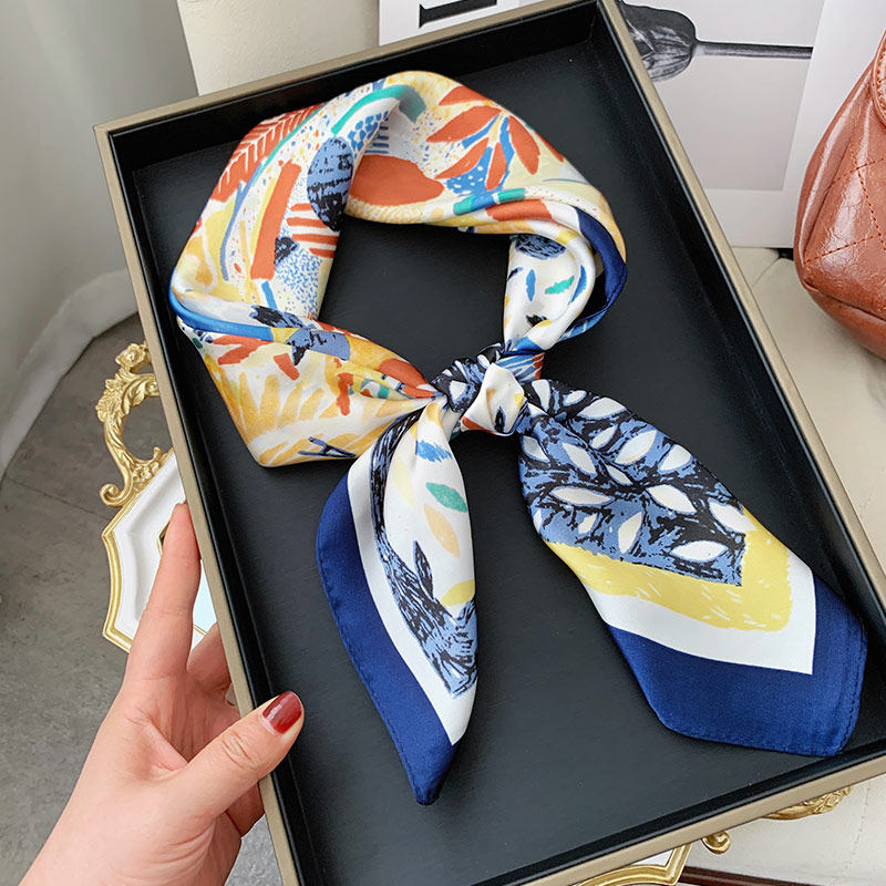 Premium Polyester Silk Feel Scarf 70cm Square, Artistic Geometric Design, Multi Style Accessory