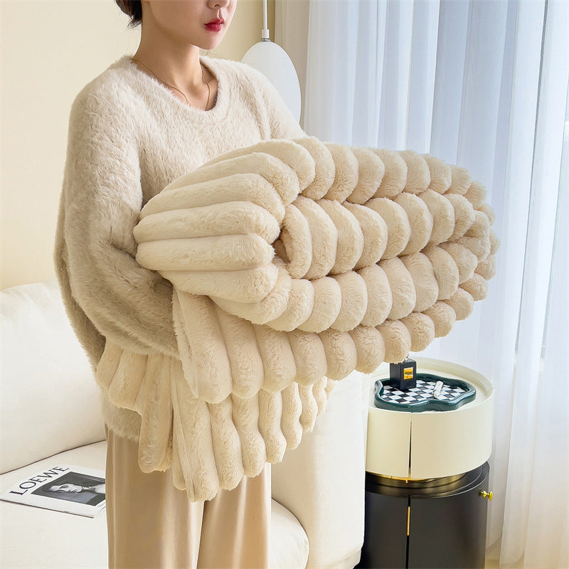 Plush Rabbit Fur Throw & Multi-Purpose Nap Blanket