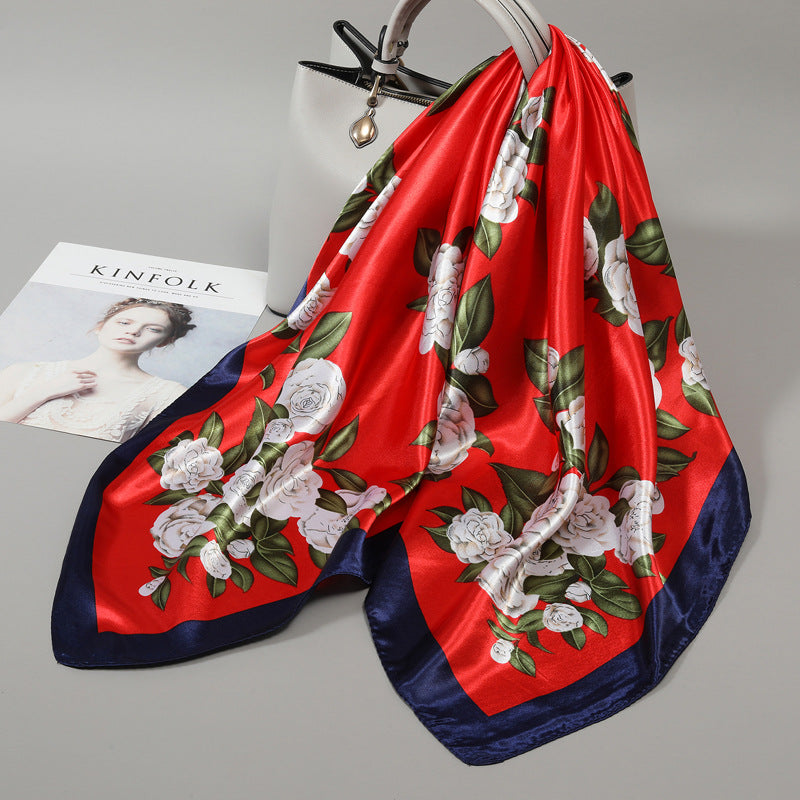 Premium Satin Fashion Scarf Floral & Botanical 90x90 Square Design