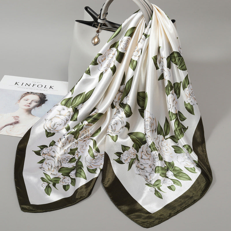Premium Satin Fashion Scarf Floral & Botanical 90x90 Square Design