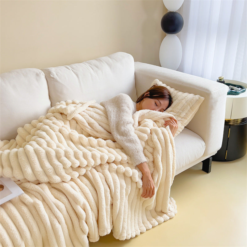 Plush Rabbit Fur Throw & Multi-Purpose Nap Blanket