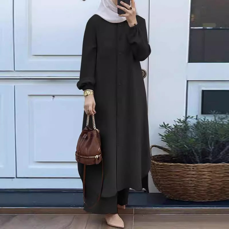 Pleated Two‑Piece Long Sleeve Set for Women