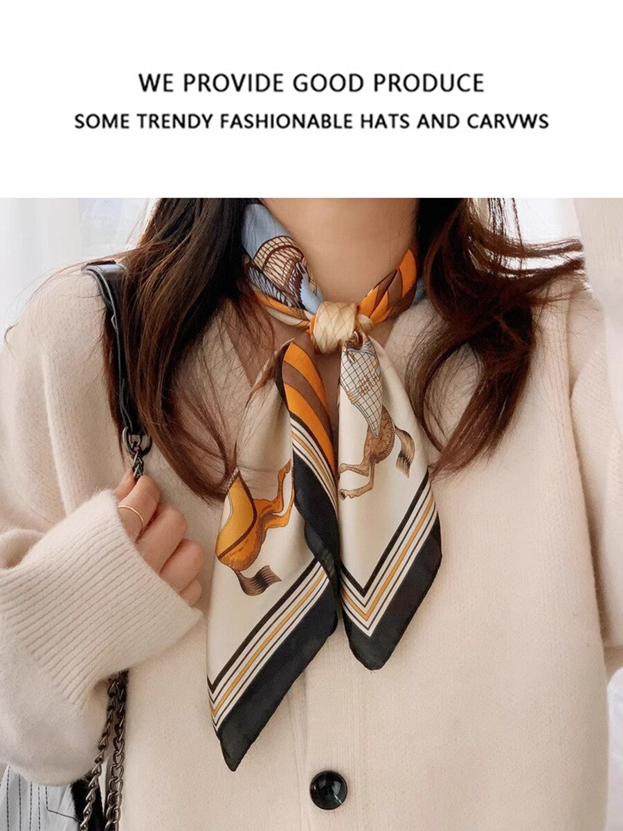 Premium Polyester Silk Feel Scarf 70cm Square, Artistic Geometric Design, Multi Style Accessory