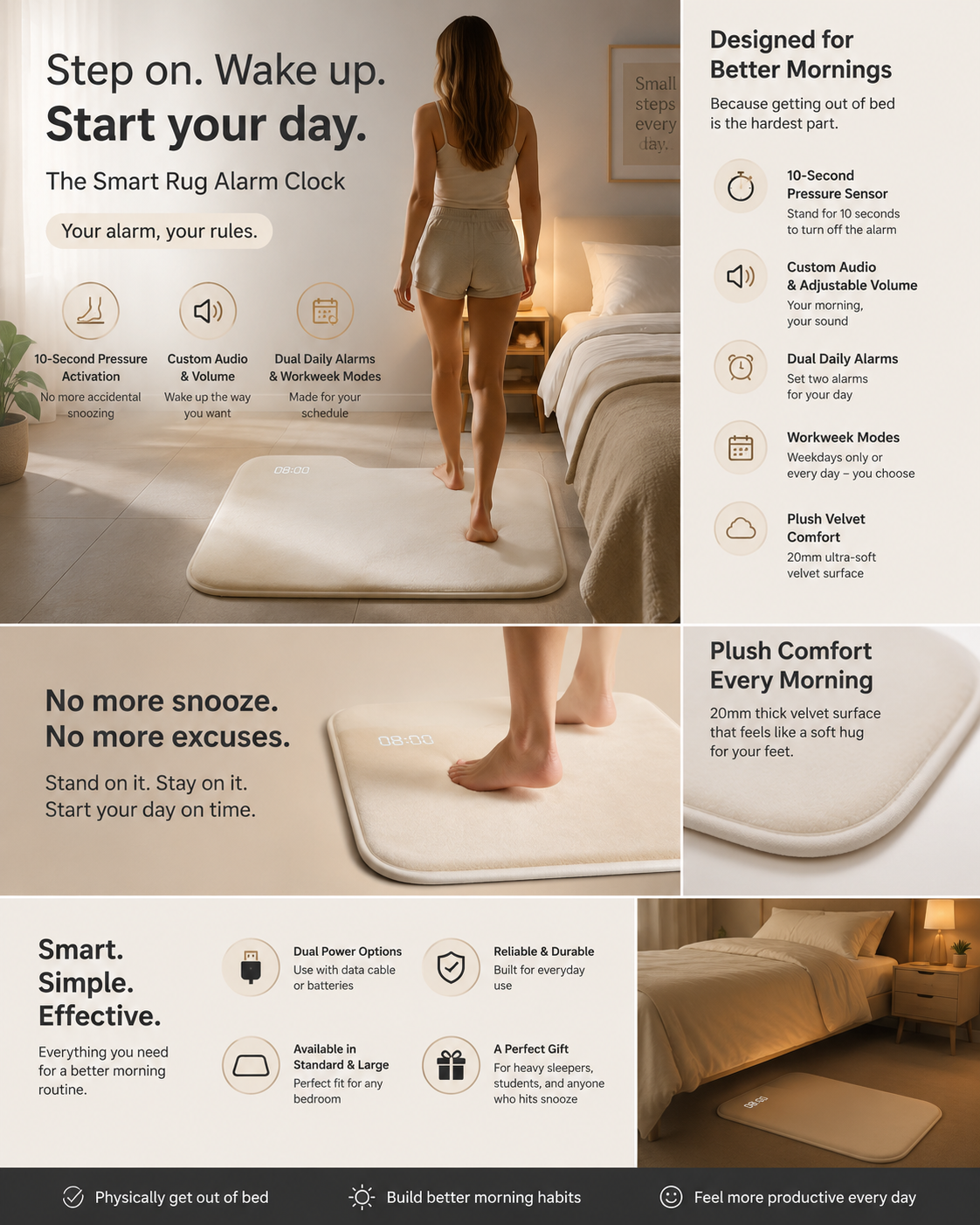 Smart Rug Alarm Clock: Touch-Sensitive Pressure Mat with Custom Audio