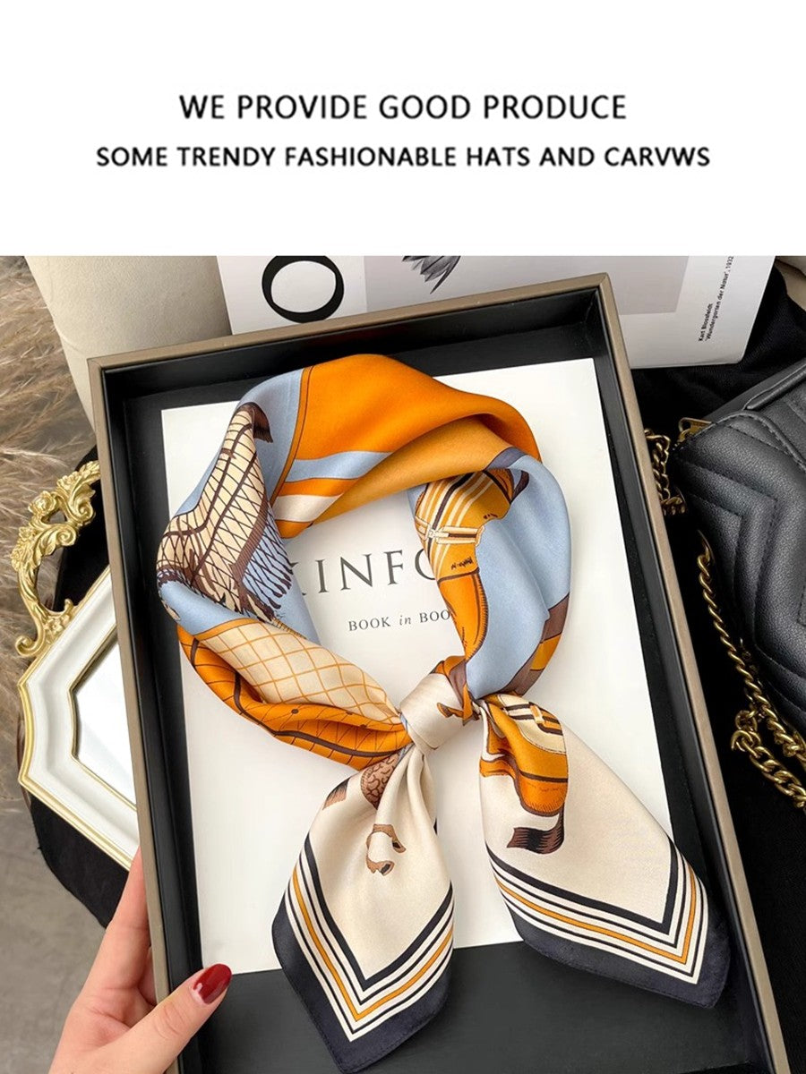 Premium Polyester Silk Feel Scarf 70cm Square, Artistic Geometric Design, Multi Style Accessory