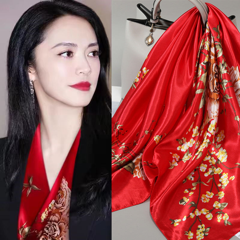 Premium Satin Fashion Scarf Floral & Botanical 90x90 Square Design