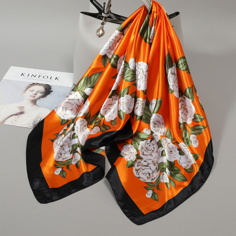 Premium Satin Fashion Scarf Floral & Botanical 90x90 Square Design