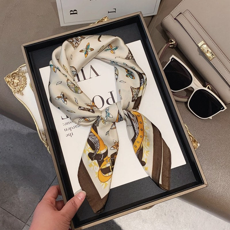 Premium Polyester Silk Feel Scarf 70cm Square, Artistic Geometric Design, Multi Style Accessory