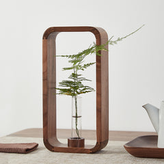 Minimalist Glass & Wooden Tabletop Vase