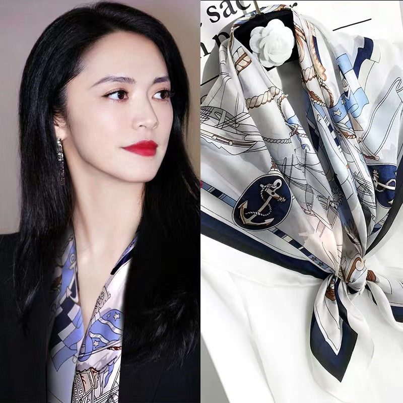 Premium Satin Fashion Scarf Floral & Botanical 90x90 Square Design