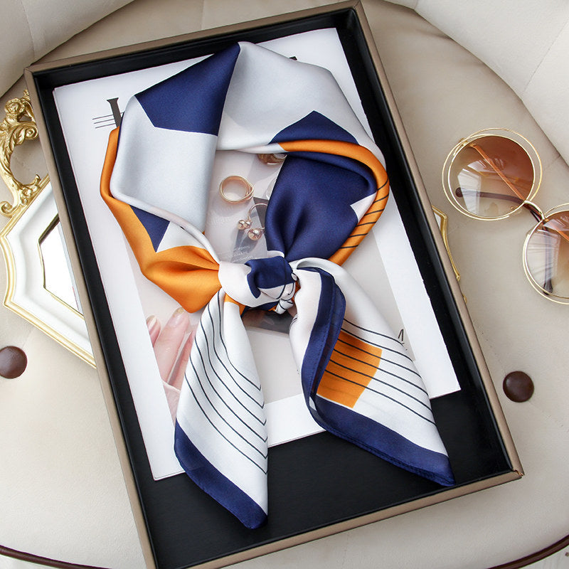 Premium Polyester Silk Feel Scarf 70cm Square, Artistic Geometric Design, Multi Style Accessory