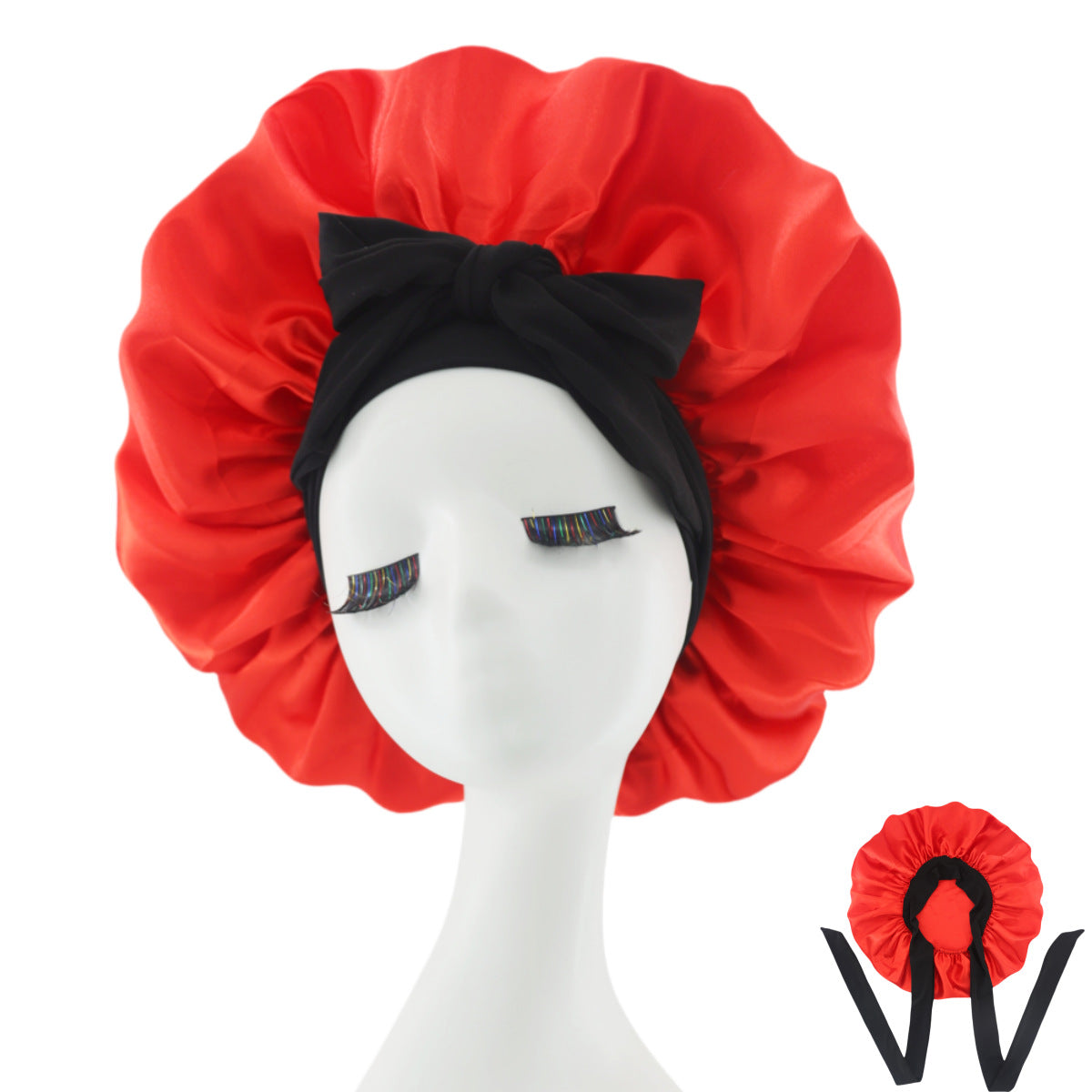- Satin Sleep Cap for Women – Adjustable Night Bonnet with Bow, Anti‑Frizz & Moisture‑Wicking