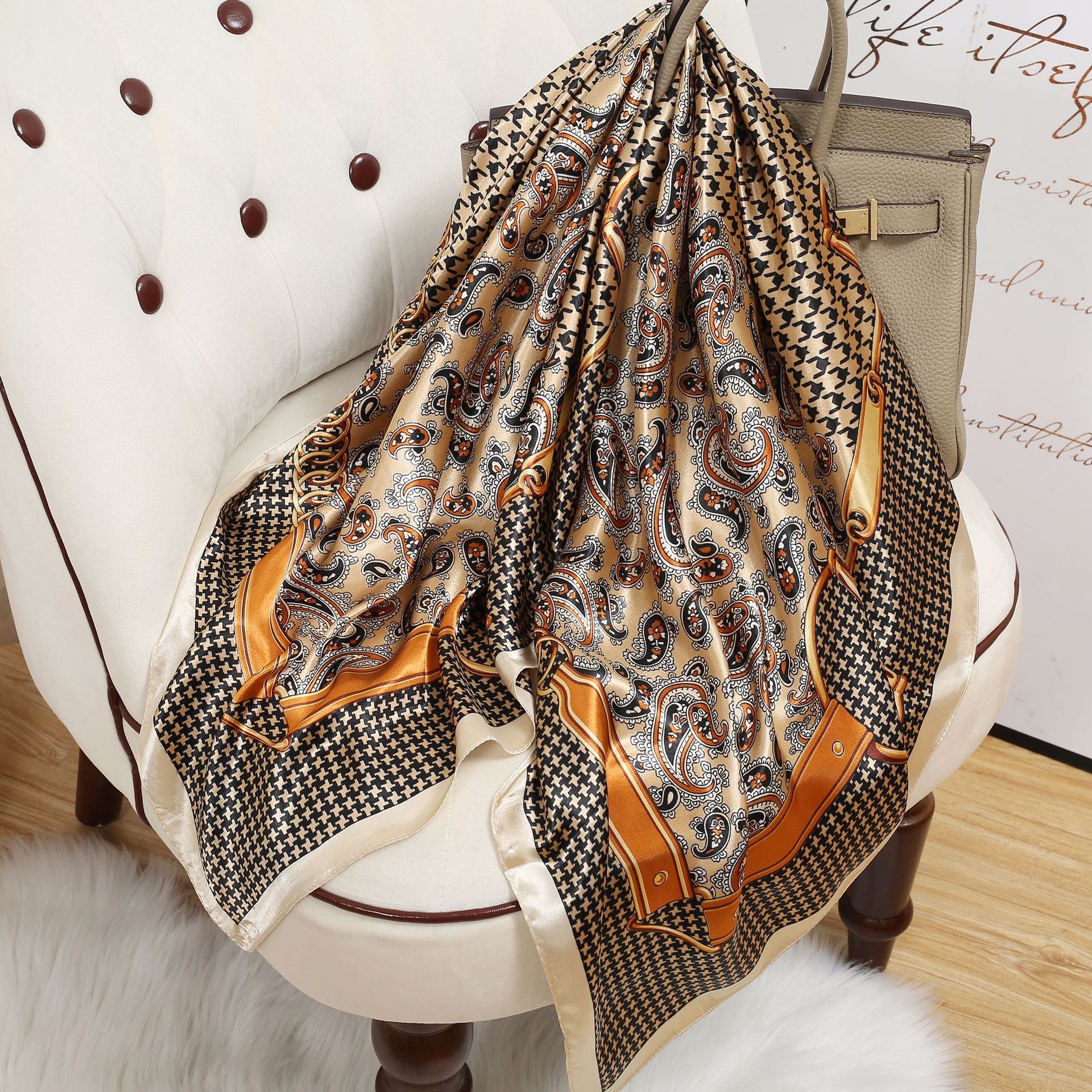 Premium Satin Fashion Scarf Floral & Botanical 90x90 Square Design