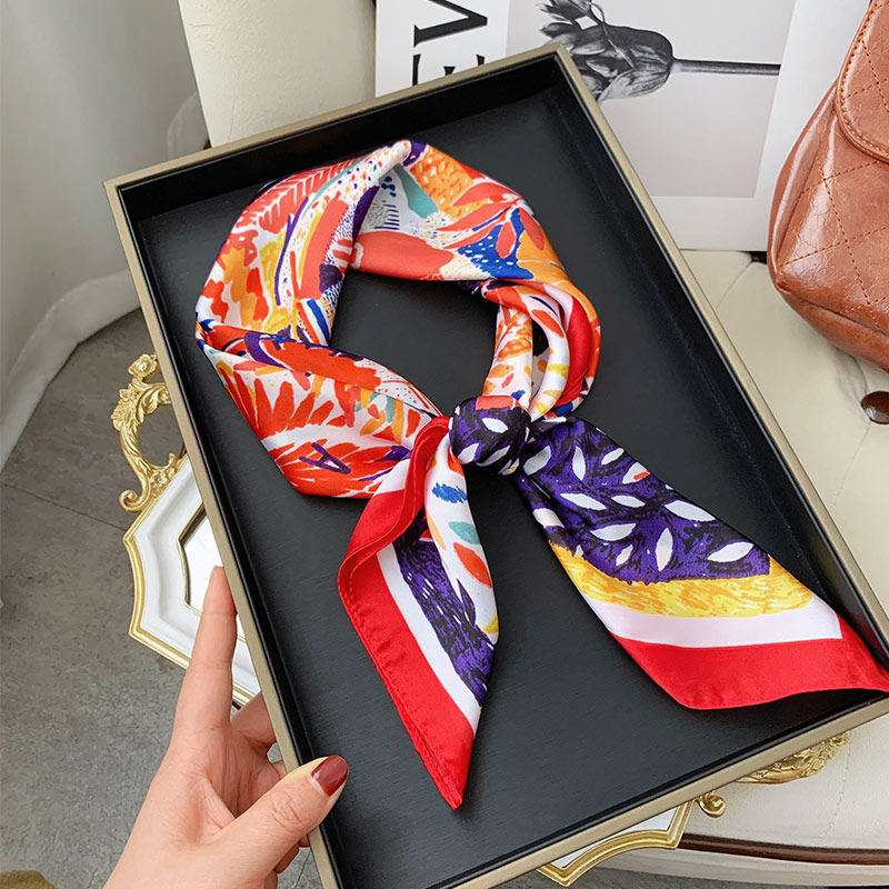 Premium Polyester Silk Feel Scarf 70cm Square, Artistic Geometric Design, Multi Style Accessory