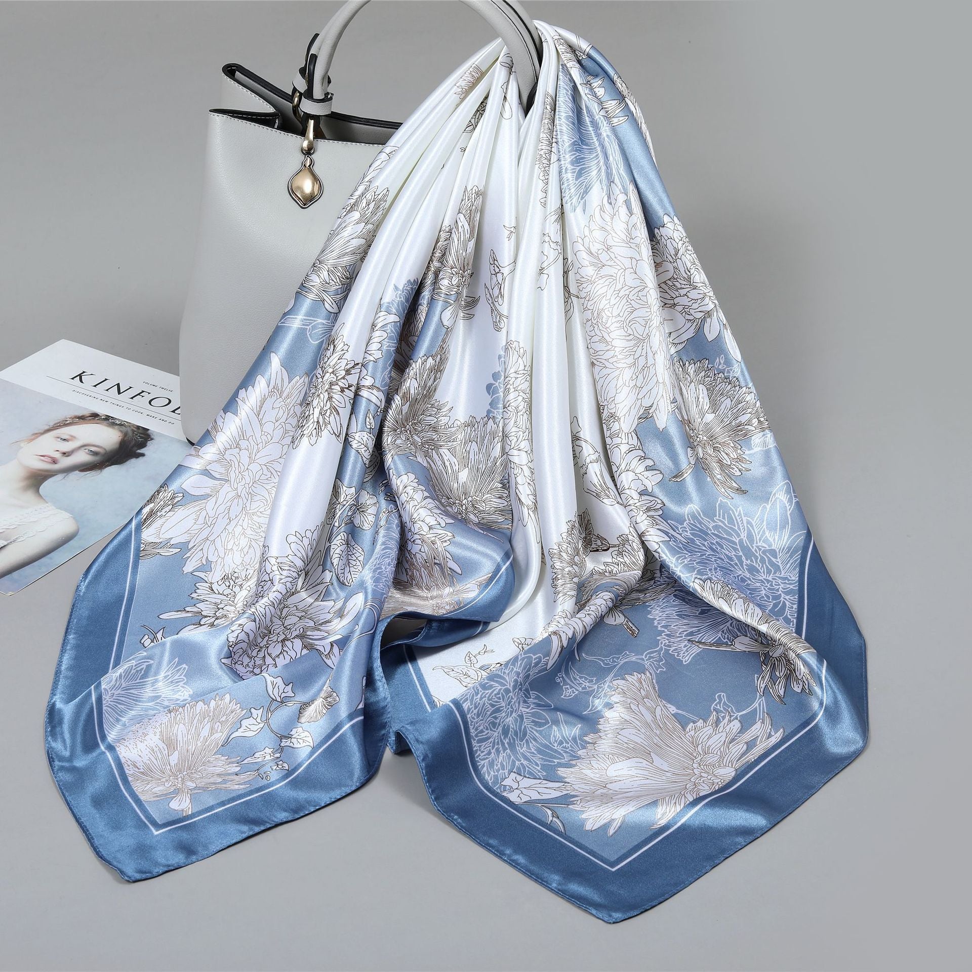 Premium Satin Fashion Scarf Floral & Botanical 90x90 Square Design