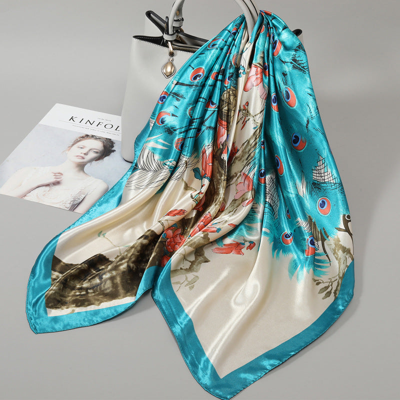 Premium Satin Fashion Scarf Floral & Botanical 90x90 Square Design