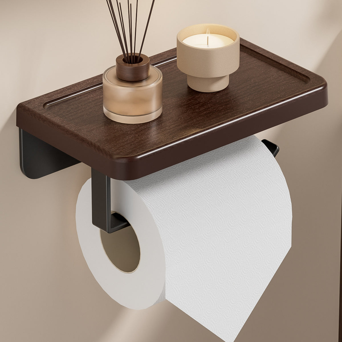 Walnut Finish Steel Wall-Mounted Paper Towel Rack