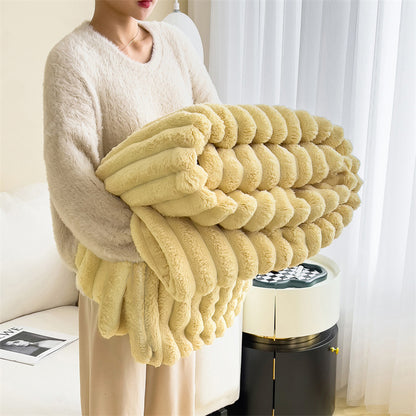 Plush Rabbit Fur Throw & Multi-Purpose Nap Blanket